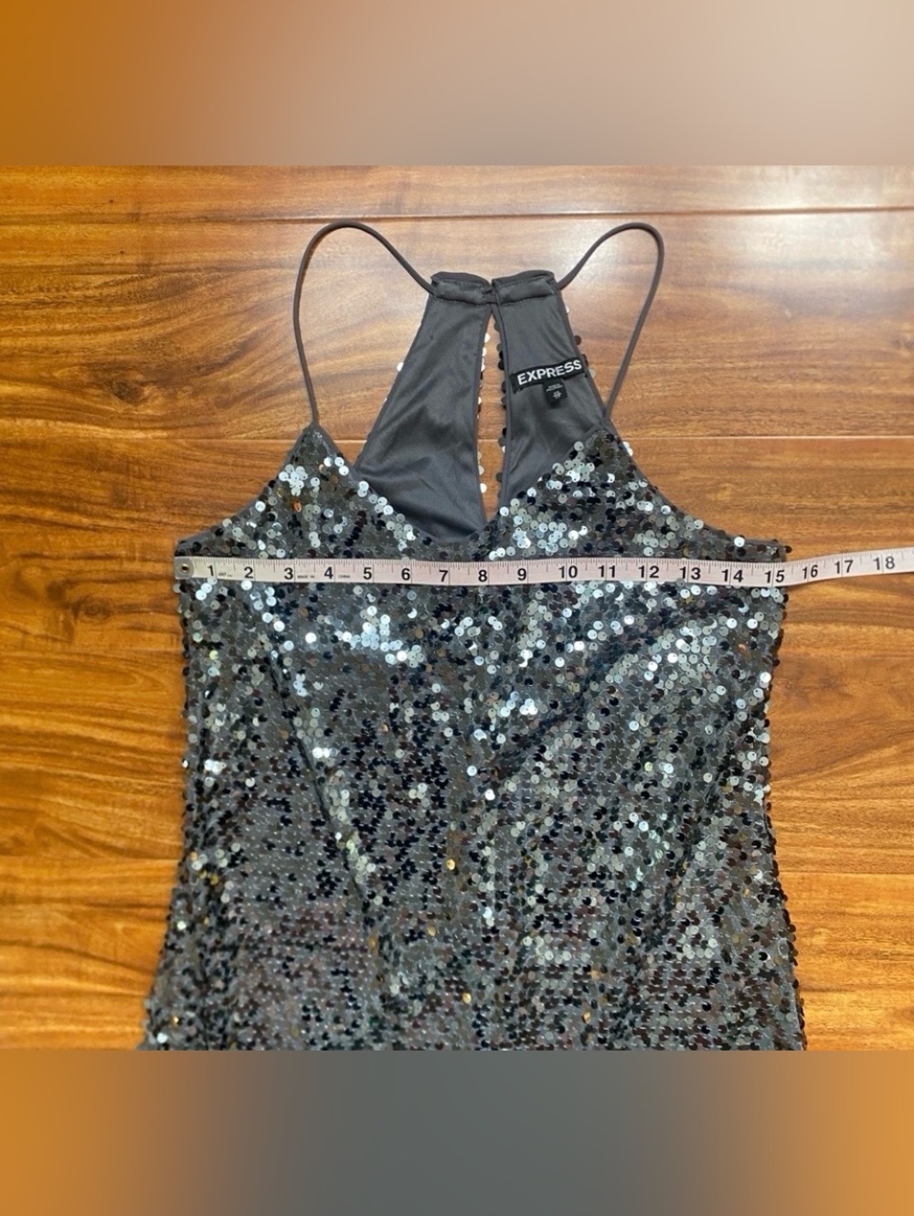 Express Women's Gray Sequins Racerback Mini Dress Size XS Party Maximalist Girly - Picture 11 of 13